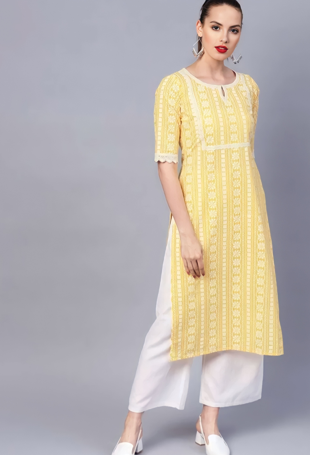 Steriopace Yellow Cotton Printed Straight Kurta
