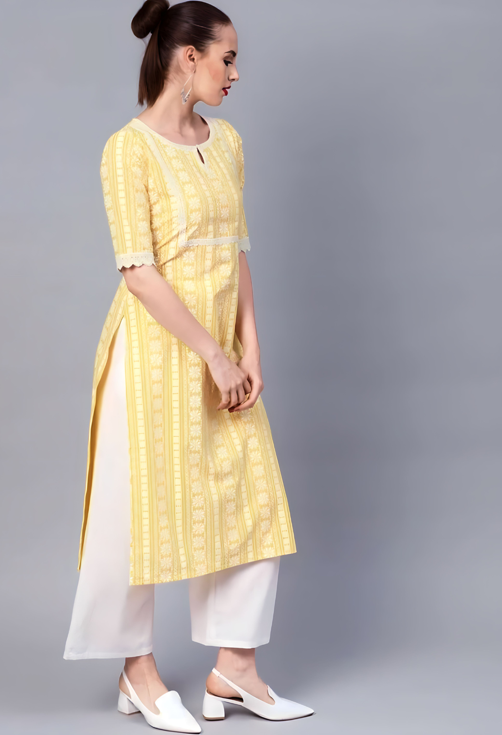 Steriopace Yellow Cotton Printed Straight Kurta