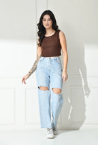 Women Ribbed Slim Fit Round-Neck Top