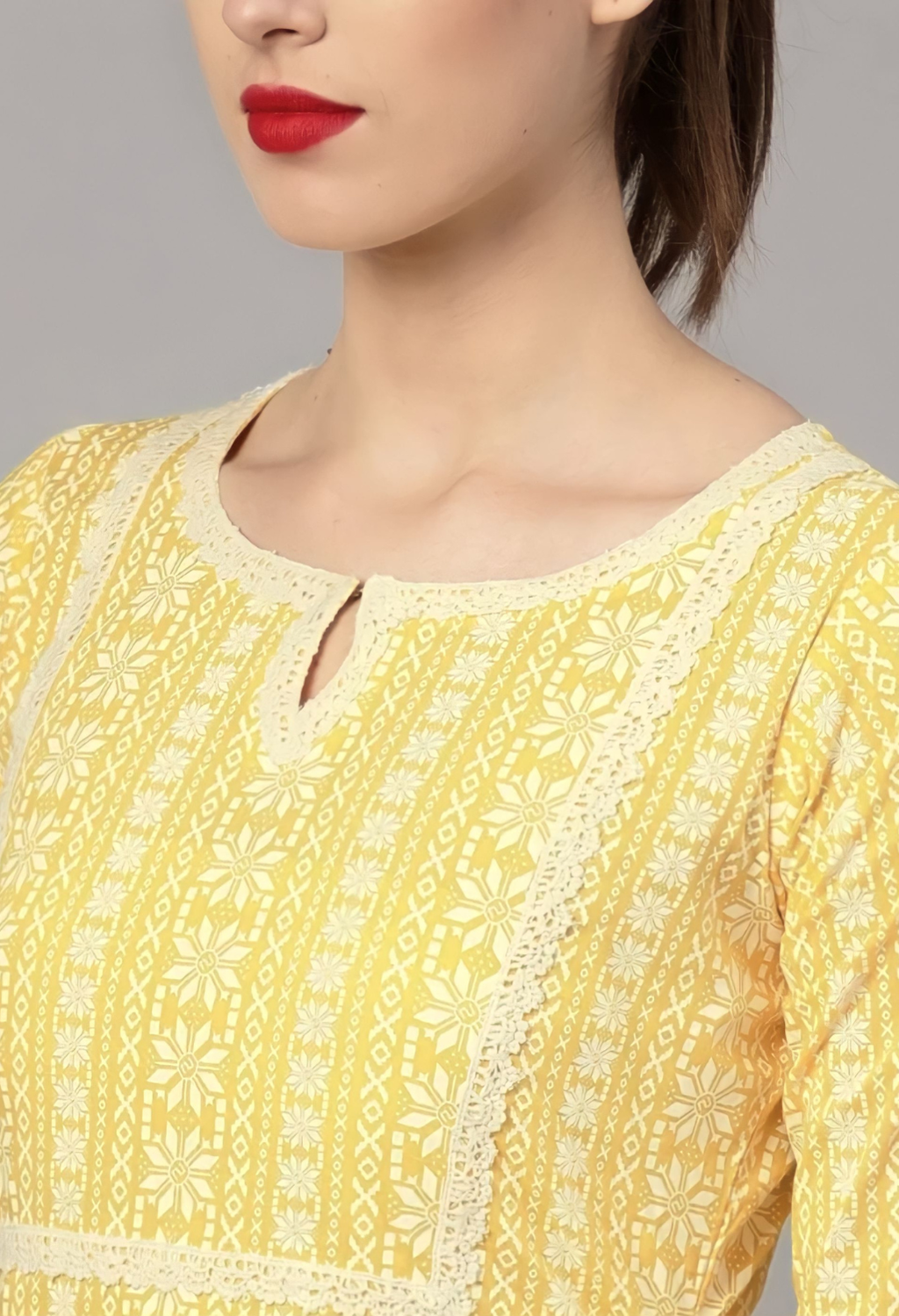 Steriopace Yellow Cotton Printed Straight Kurta