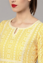 Steriopace Yellow Cotton Printed Straight Kurta