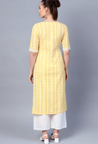 Steriopace Yellow Cotton Printed Straight Kurta