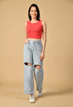 Women Ribbed Slim Fit Round-Neck Top