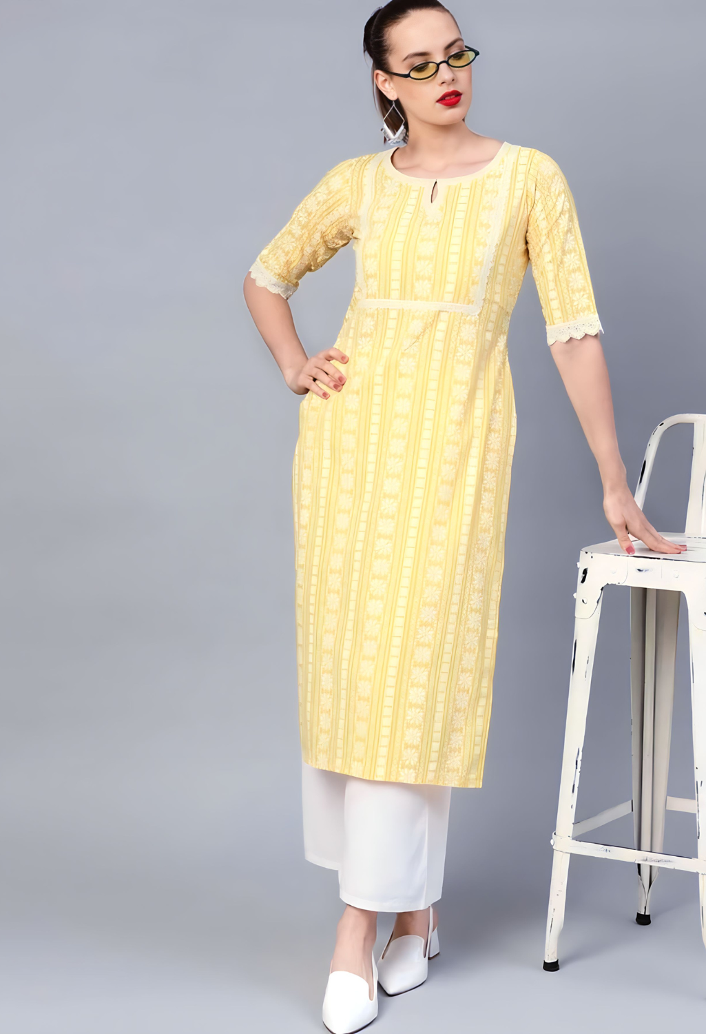 Steriopace Yellow Cotton Printed Straight Kurta