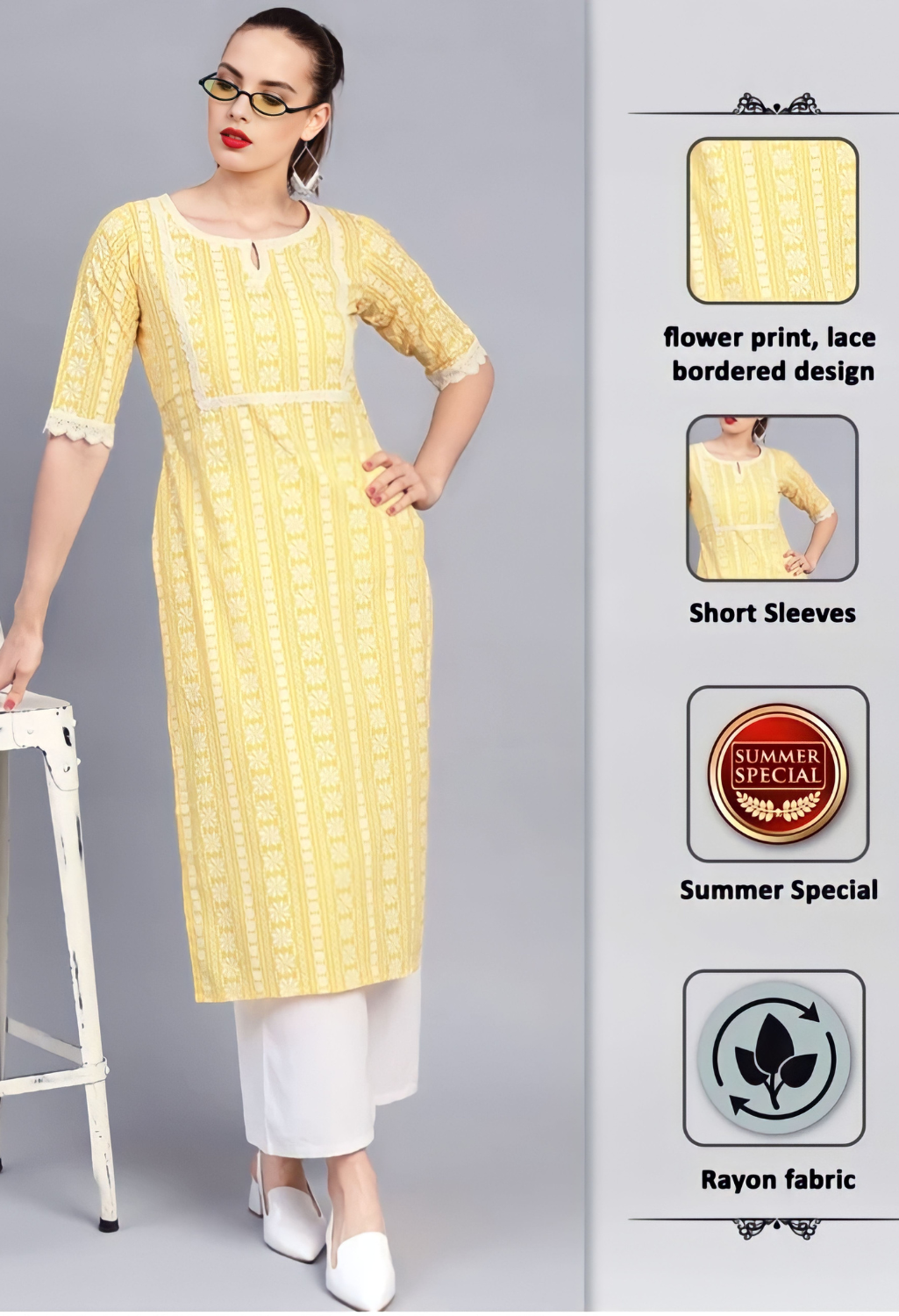 Steriopace Yellow Cotton Printed Straight Kurta
