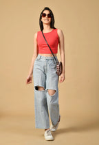 Women Ribbed Slim Fit Round-Neck Top